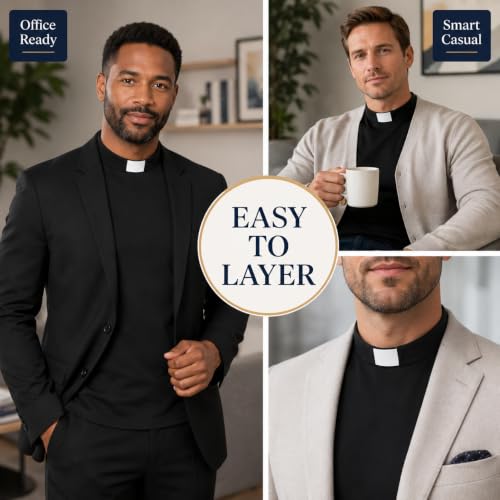 Men's T-Shirt Sleeves Tab Collar Clergy Minister Priest Outfit Priest Costume Shirt Tops - color: Black, size: Medium