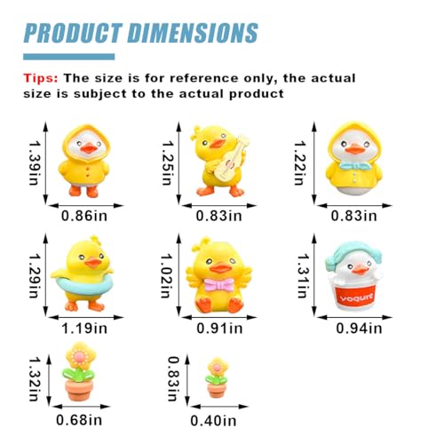 8PCS Cute Duck Car Dashboard Decorations, Funny Resin Rear View Mirror Ornament Present for Women, Mini Animal Auto Interior Desktop Accessories for Office Home (Duck/Yellow flower pots)