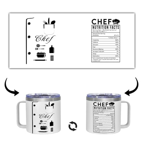 14 oz Stainless Steel Insulated Chef Tumbler - Nutrition Fact Cup for Appreciation, Christmas, Birthday Gift for Men & Women - color: Chef Nutrition
