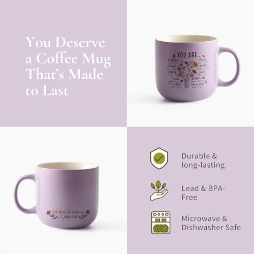 Christian Gifts – Bible Verse Ceramic Coffee Mug 14oz, Wildflower Faith Mug, Dishwasher & Microwave Safe, Inspirational Gift for Friends & Women - color: Lilac and Cream