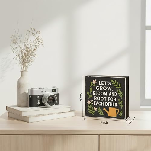 Let's Grow Bloom Root Wood Box Sign, Black, 5x5 Inch - color: Black-005