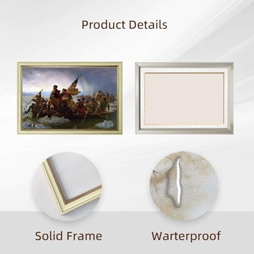 Creamy White Framed Washington Crossing the Delaware Canvas Wall Art by Emanuel Leutze Classic Oil Paintings Reproduction Poster American Revolution War Historical Painting Home Decor 12x16inch - color: Crossing - Creamy White Frame, size: 12"L x 16"W