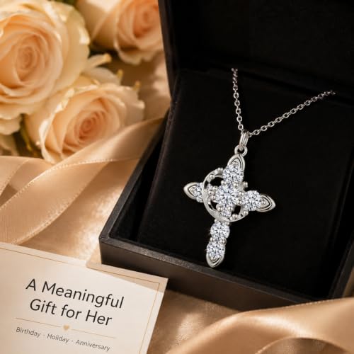Cross Necklace 18k Gold Plated Christian Faith Jewelry Gift for Women - color: Crown-Silver