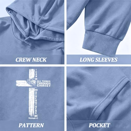 Christian Hoodies for Kids Boys Jesus Faith Cross Bible Verse Sweatshirt - color: Blue, size: 13-14 Years