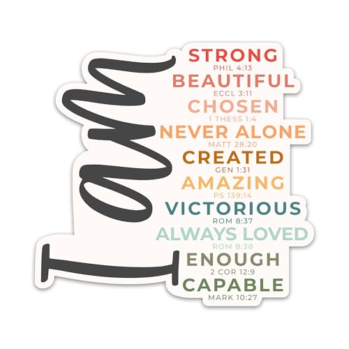 3PCs I Am Strong Loved Enough Sticker Christian Positive Affirmation Bible Verse Sticker Inspirational Faith Based Religious Scripture Waterproof Vinyl Stickers For Water Bottle Journal Laptop 3"x2.8"