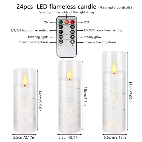 12 Pack Flameless LED Candles with Fairy Lights, Battery Operated Acrylic Candles with Remote & Timer, Flickering Warm White Glow for Christmas, Wedding, Party, Home Decor & Cozy Ambiance - color: 12-White Acrylic