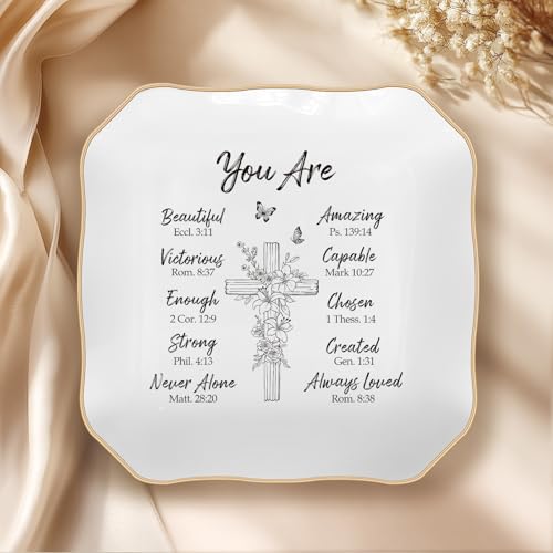 Christian Gifts – Bible Verses Jewelry Tray, Personalized Jewelry Dish - style: Cross-Wavy square