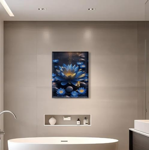 Blue Lotus Flower Zen Stone Wall Art Canvas Prints Bathroom Wall Decor - color: Lotus Flower Wall Art Canvas Prints (Ready to Hang)