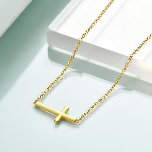 Rnivida 925 Sterling Silver Sideways Cross Pendant Necklace for Women - color: Gold - 16"~18"