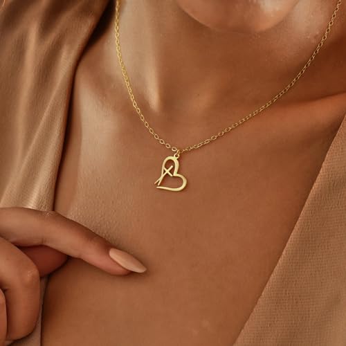Rotnso Cross Necklace for Women 14K Gold Plated Dainty Small Pendant Choker - style: Heart Cross-GD