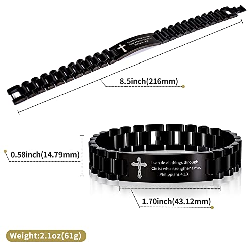 Religious Quote Faith Christian Bible Verse Bracelet, Stainless Steel Jesus Cross Encouragement Bracelet, Inspirational Wristband for Men - style: I can do all things