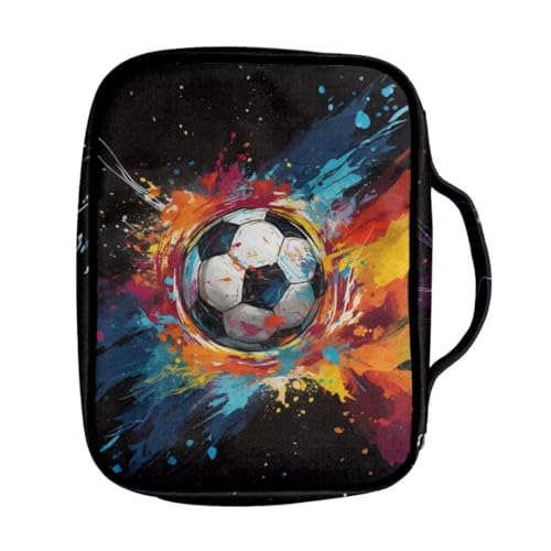 Coldinair Color Splatter Soccer Bible Cover for Kids Boy Bible Case Bible Carrier Carrying Organizer Purse Handbag with Zipper Pockets Church Bag - color: Color Splatter Soccer