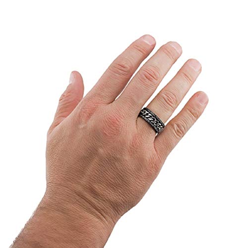 Isaiah 54:17 Band, Stainless Steel Black, Spinner Chain, Christian Bible Verse Ring (9)