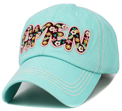 Bless Rodeo Country Horse Derby Womens Baseball Cap Distressed Vintage Unconstructed Embroidered Patch Hat - color: Diamond Blue Amen Vintage Ballcap