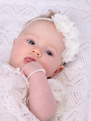 Cherished Moments Baby Baptism Shoe with Lace in Light Ivory with Headband, Gift for Christening or Dedication for Baby Girl (Sizes 0)