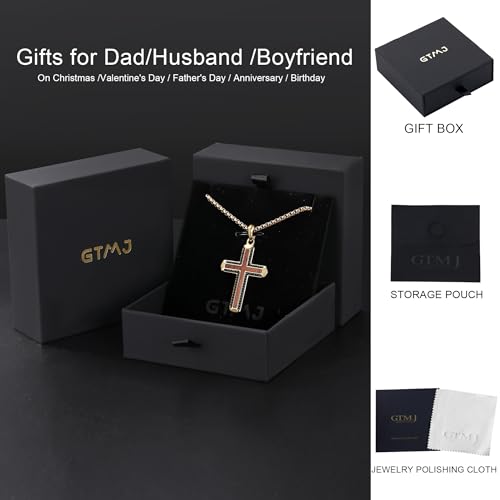 Wooden Cross Necklace for Men With Stainless steel And Black Ebony Adjustable Box Chain 24–26 inches Suitable for Everyday Wear And Christian Gifts for Men - color: Gold-C