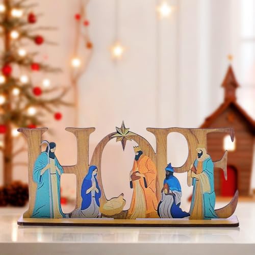 Nativity of Jesus Decorative Sign with Slip Proof Base Nativity Scene Table Centerpiece Decoration Ornament Gifts for Easter Christmas