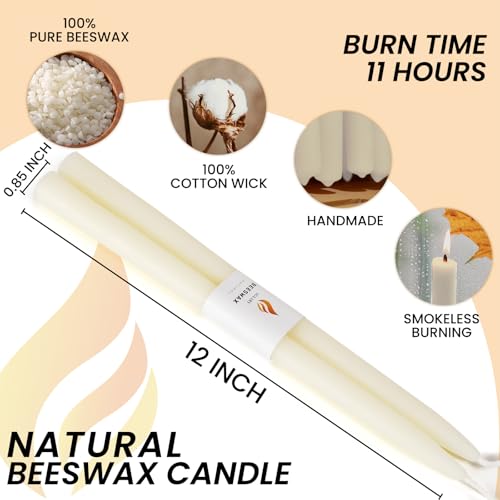 10PCS 12" Ceremonial Ivory Beeswax Taper Candles, Sacred Altar & Wedding - color: White, size: 12“