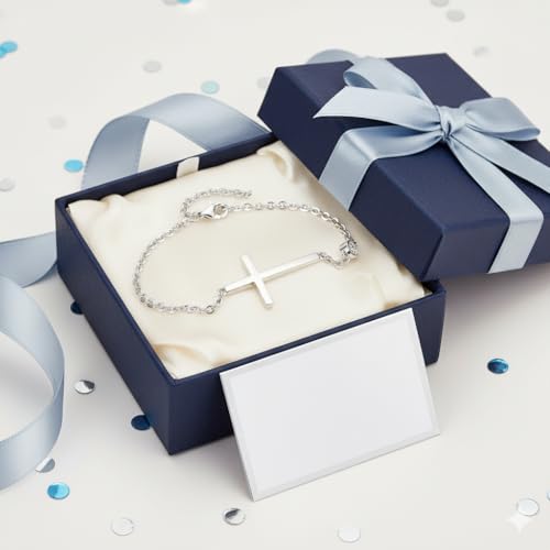 Cross Bracelet for Women and Girls, Adjustable Christian Faith Jewelry, Religious Gift for Baptism Confirmation Birthday, Gift for Mom Daughter, Gift Set with Box