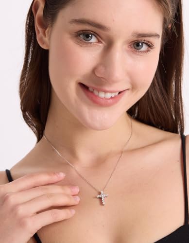 KRKC&CO Moissanite Cross Necklace for Women, 925 Sterling Silver, Gift Box - color: Silver E