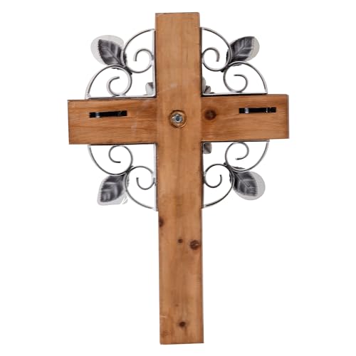 SOFE Rustic Crosses Wall Decor with Metal Floral, Handmade Distressed