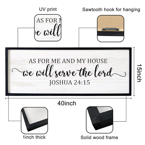 As For Me And My House We Will Serve The Lord Framed Wall Art, 40''×15'' Vintage Positive Religious Rustic Bible Verse for Christian God Jesus Christ Prayer, Horizontal Holy Catholic Scripture Decor - color: Black Frame, style: As For Me And My House We W