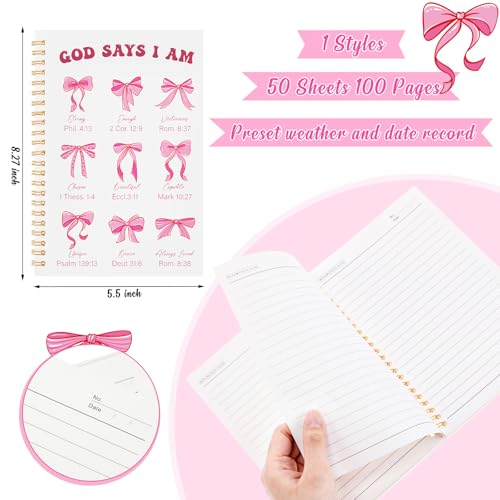 Resurhang 4 Pcs Christian Spiral Notebooks for Women Bible Verse Prayer Journal, Pink Coquette Bows Notebook Gifts, Religious Inspirational Notepads for Church Bible Study Supplies Mother's Day - color: Bow