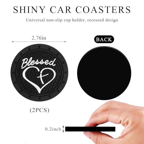 KVAEY 2 PCS Car Cup Holder Coasters, 2.76 Inch Anti Slip Vehicle Drink Mats with Cute Blessed Cross and Heart, Shockproof, Universal Car Accessories (Black, 2 PCS) - color: Black, size: 2 PCS