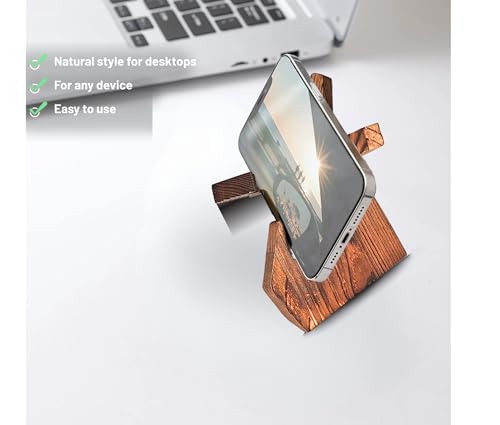 TOJTIK Phone Holder Wood, Small Phone Stand for Desk, Portable Cell Phone Holder for Smartphones & Mini Tablets, Wooden Desktop Organizer & Book Holder, iPhone Stand for 11/12/13 pro max & iPads