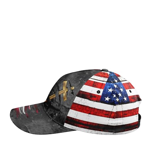 American Flag Christian Trucker Hat for Men Women, Adjustable Snapback Baseball Cap USA Pride Hat Religious Gifts - color: Black Red White Faith