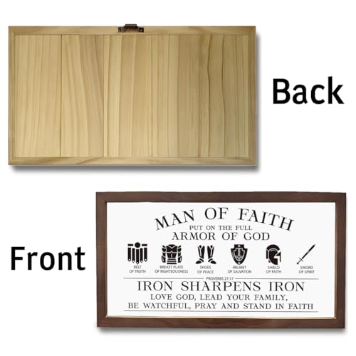 Man of Faith Put on the Full Armor of God Sign, Christian Decor, PROVERBS 27:17, Inspirational Bible Verse Wall Art, Religious Home Decor, Christian Decoration for Home, Scripture Wall Art - color: MAN OF FAITH