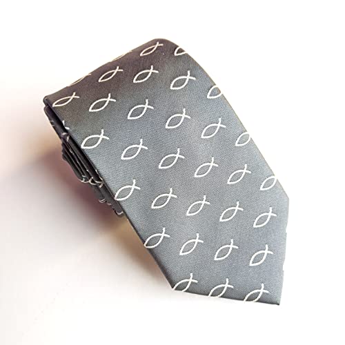 Maker V Jesus Fish Necktie in Gray, Christian Neckties, Pastor Tie, Seminary School gift for men, Bible study, Mens group, Church, Worship team