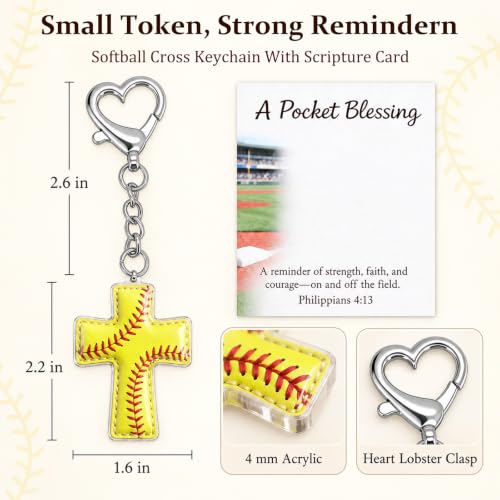 Sports Gifts for Teens, Acrylic Sports Cross Keychain with Prayer Card - color: Softball