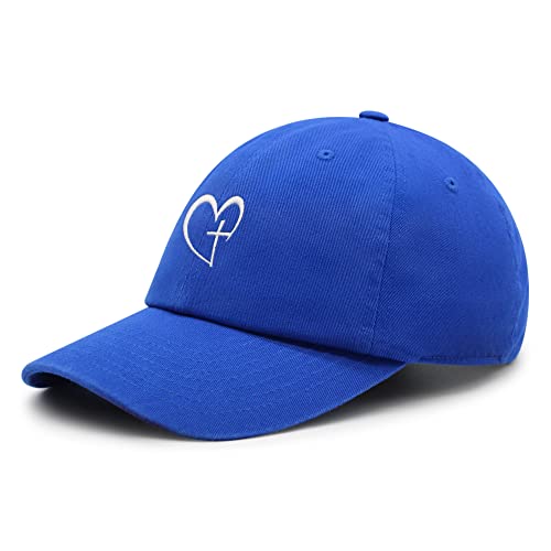JPAK Heart and Cross Premium Dad Hat Embroidered Cotton Baseball Cap Christian Faith - color: Blue