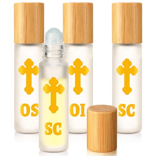 Chuangdi 3 Pcs Small Holy Anointing Oil Roller Bottles 10 ml Glass Holy Oil Containers Empty with Cross and Roller Balls Roll on Bottles for Catholic Christian Church Wedding Baptism Favor (White)
