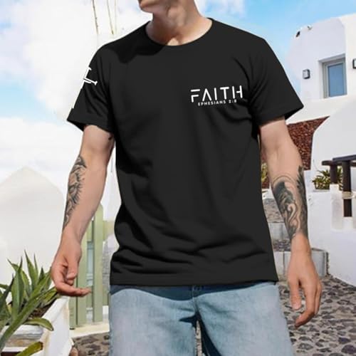 Christian Faith Cross Shirts for Men Jesus God Bible Verse Shirt Religious Inspirational Tshirts Graphic Cotton Tees - color: Black, size: Large