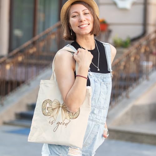 Inspirational Christian Gifts Canvas Tote Bag for Women Girls Christmas Friendship Birthday Grocery Bags - color: Godisgood