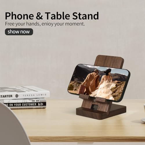 Cell Phone Stands of 3D MAGIC, Desktop Stand, Luxury Nature Wood Magnetic Phone Stand for Desk, Compatible with iPhone & All Cell Phones, Ultra-Stable, Portable & Non-Slip Design, Walnut Wood - color: Walnut Pro