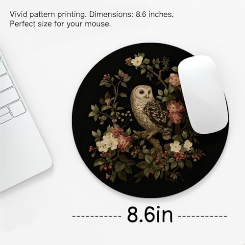 Floral Dark Owl Cute Mouse Pad, Black Cottagecore Aesthetic Mouse Pad, Owl Gifts for Women, Floral Office Supplies for Women, Office Desk Accessories Supplies 8.7x8.7 Inch - color: Floral Owl