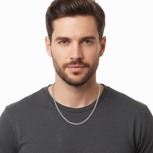 Fiusem 3.5mm Cuban Link Chains for Men Women, Stainless Steel Necklace - size: 20 inches, style: a.3.5mm width-steel