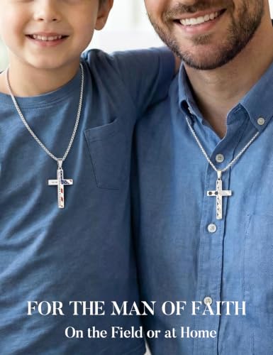 Yoosteel Silver American Flag Soccer Cross Necklace for Men Religious Gifts