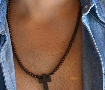 FORUBUS Wooden Cross Pendant Necklace - Wood Beads Cross Religion Necklace for Women Men Believer Prayer Baptism Jewelry - color: A brunet