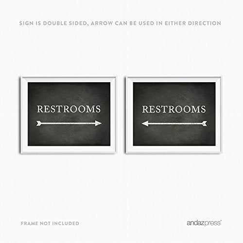 Andaz Press Wedding Party Directional Signs, Vintage Chalkboard Print, 8.5x11-inch, Double-Sided, Restrooms with Big Arrow, 1-Pack - color: Arrow Big Restrooms