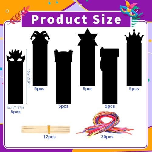 JUNEBRUSHS 30Pcs Purim Scratch Bookmarks for Students Classroom Activity - style: Purim Style