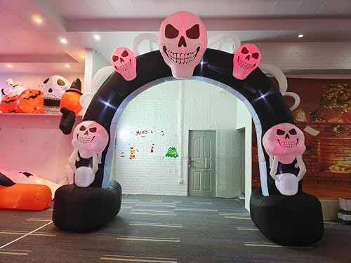 12FT Halloween Inflatable Skull Inflatable Archway Halloween Blow Up Archway Yard Decorations for Halloween Holidays Parties Built-in LEDs for Holiday Party, Garden, Lawn, Yard, Patio Décor - style: Skull Arch