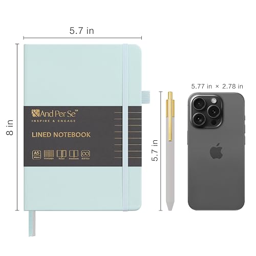 &And Per Se Lined Journal and Pen Set, A5 Leather Hardcover Notebook with Pen & Stationary Set, 160 Pages 100GSM Thick Ruled Paper Journal for Business Work Writing (Cyan) - color: Cyan