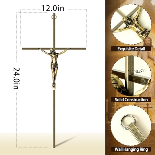KUXBET Catholic Crucifix Wall Cross, 24.5 inch Metal Jesus Christ Cross, Handmade Hanging Wall Décor for Home, Religious Devout Give Faith Gift (24.5inch, Vintage) - color: Vintage, size: 24.5"L x 12"W