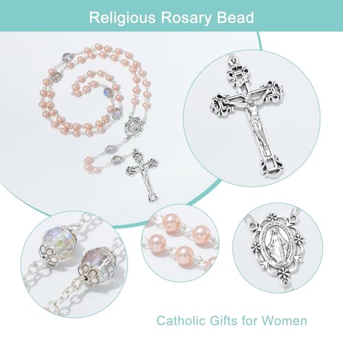 KOMI 6 MM Pearl Rosary Beads With Crucifix, Catholic Necklace for Women With Velvet Bag or Rosary Box - style: Rosary-3