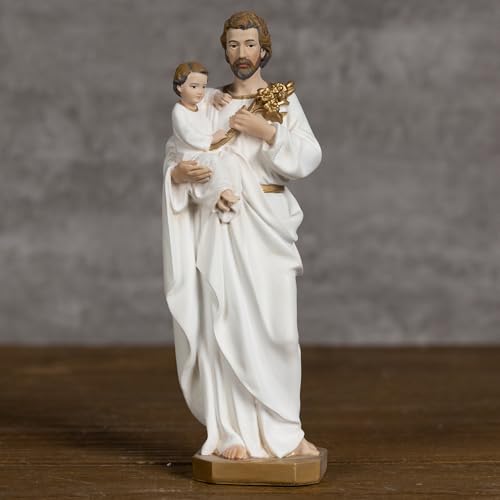 BC Catholic St. Joseph and Child Jesus Statue,6" H Catholic Saint Figure, Religious Gift for Father, Handpainted Renaissance Sculpture Purity & Grace Collection from Buildclassic (Gold &White) - color: Gold&white St. Joseph