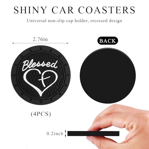 KVAEY 2 PCS Car Cup Holder Coasters, 2.76 Inch Anti Slip Vehicle Drink Mats with Cute Blessed Cross and Heart, Shockproof, Universal Car Accessories (Black, 4 PCS) - color: Black, size: 4 PCS